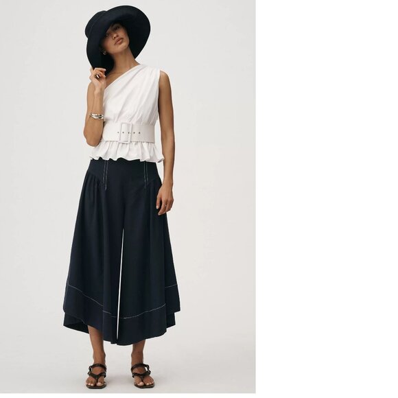 Anthropologie By Anthropologie Linen Extended Waist Pants size 4 blue new - Picture 2 of 6